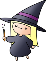 gradient cartoon illustration of a cute kawaii witch girl png