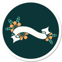 sticker of tattoo in traditional style of a banner and flowers png