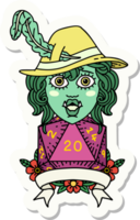 sticker of a half orc bard with natural 20 dice roll png