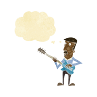 caricatura, hombre, juego, guitarra eléctrica, con, pensamiento, burbuja png