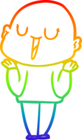 rainbow gradient line drawing of a happy cartoon bald man shrugging shoulders png