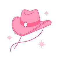 Pink core Cowboy hat. Cowboy western and wild west theme concept. Hand drawn illustration. Doodle icon. Pink cowgirl hat vector