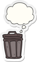 cartoon trash can with thought bubble as a printed sticker png