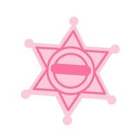 Pink core Cowboy sheriff star shaped badge. Cowboy western and wild west theme concept. Hand drawn illustration. Doodle icon. Pink cowgirl sheriff star shaped badge vector