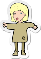 sticker of a cartoon woman in patched clothing png