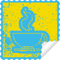 distressed sticker icon illustration of a hot cup of coffee png