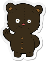 sticker of a cartoon waving black bear cub png