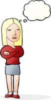 cartoon woman with folded arms with thought bubble png