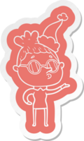 quirky cartoon  sticker of a woman wearing glasses wearing santa hat png