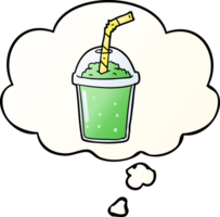 cartoon iced smoothie with thought bubble in smooth gradient style png
