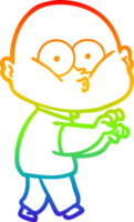 rainbow gradient line drawing of a cartoon bald man staring png