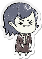 distressed sticker of a annoyed cartoon vampire girl png