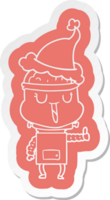 feliz peculiar desenho animado adesivo do uma robô vestindo santa chapéu png