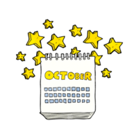 hand textured cartoon calendar showing month of october png