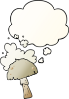 cartoon mushroom with spore cloud with thought bubble in smooth gradient style png