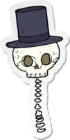 pegatina de un cráneo espeluznante de dibujos animados con sombrero de copa png