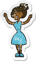 retro distressed sticker of a cartoon woman with raised arms png