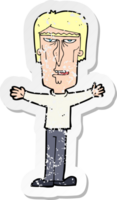 retro distressed sticker of a cartoon angry man png