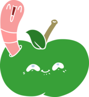 verme de desenho animado de estilo de cor plana na maçã feliz png