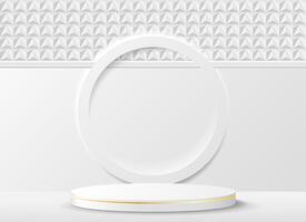 Abstract realistic 3D room white cylinder pedestal podium. Minimal scene and a round stage for product display and advertising. vector