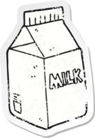 retro distressed sticker of a cartoon milk carton png