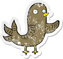 adesivo retrô angustiado de um pássaro acenando de desenho animado png