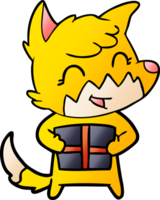 personnage de dessin animé de renard avec cadeau png