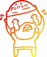 warm gradient line drawing of a cartoon bearded man crying png