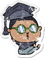 distressed sticker of a cartoon graduate wearing spectacles png