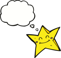 cartoon happy star character with thought bubble png