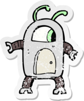 autocollant rétro en détresse d'un robot extraterrestre de dessin animé png