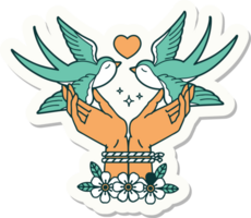 sticker of tattoo in traditional style of tied hands and swallows png