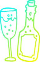 cold gradient line drawing of a cartoon champagne bottle and glass png