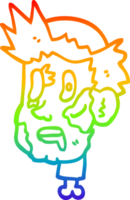 rainbow gradient line drawing of a cartoon zombie head png