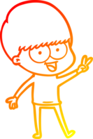 warm gradient line drawing of a happy cartoon boy waving png