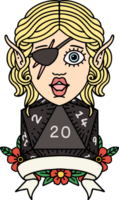 Retro Tattoo Style elf rogue character with natural twenty dice roll png