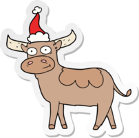 mano disegnato etichetta cartone animato di un' Toro indossare Santa cappello png