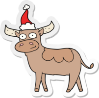 mano dibujado pegatina dibujos animados de un toro vistiendo Papa Noel sombrero png