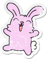 distressed sticker of a quirky hand drawn cartoon rabbit png