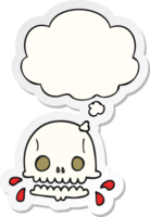 cartoon spooky skull with thought bubble as a printed sticker png