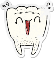 distressed sticker of a cartoon happy tooth png