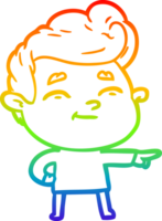 rainbow gradient line drawing of a happy cartoon man pointing png