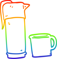 rainbow gradient line drawing of a cartoon coffee thermos png