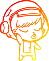 warm gradient line drawing of a cartoon pretty astronaut girl png