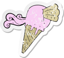 retro distressed sticker of a cartoon ice cream cone png