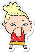 distressed sticker of a cartoon woman png