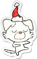 mano disegnato afflitto etichetta cartone animato di un' cane indossare Santa cappello png