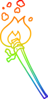 rainbow gradient line drawing of a cartoon burning torch png