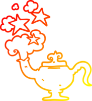 warm gradient line drawing of a cartoon magic lamp png