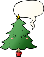 cute cartoon christmas tree with speech bubble in smooth gradient style png